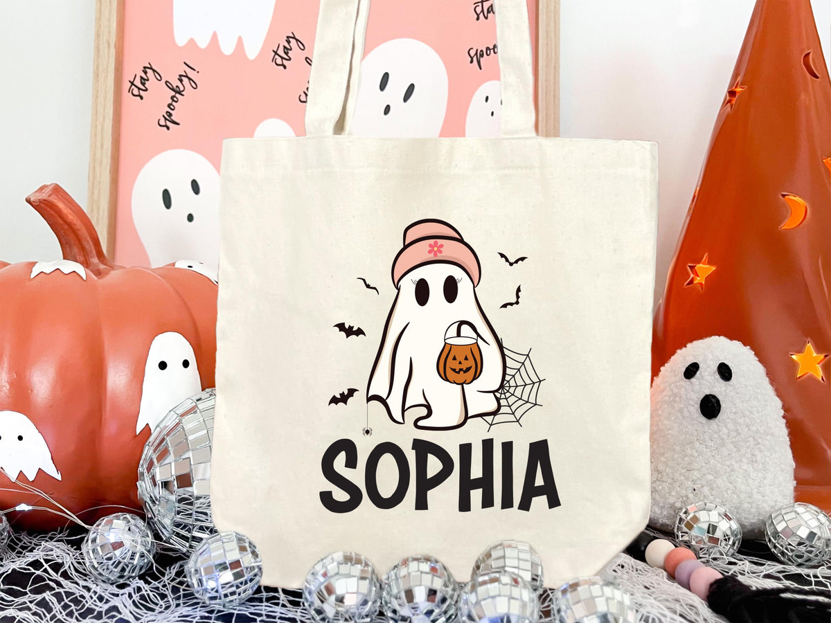 Custom Halloween Kids Tote Bag, Trick or Treat Tote Bag, Kids Halloween Tote, Ghost Halloween Tote Bag, Spooky Season Gift