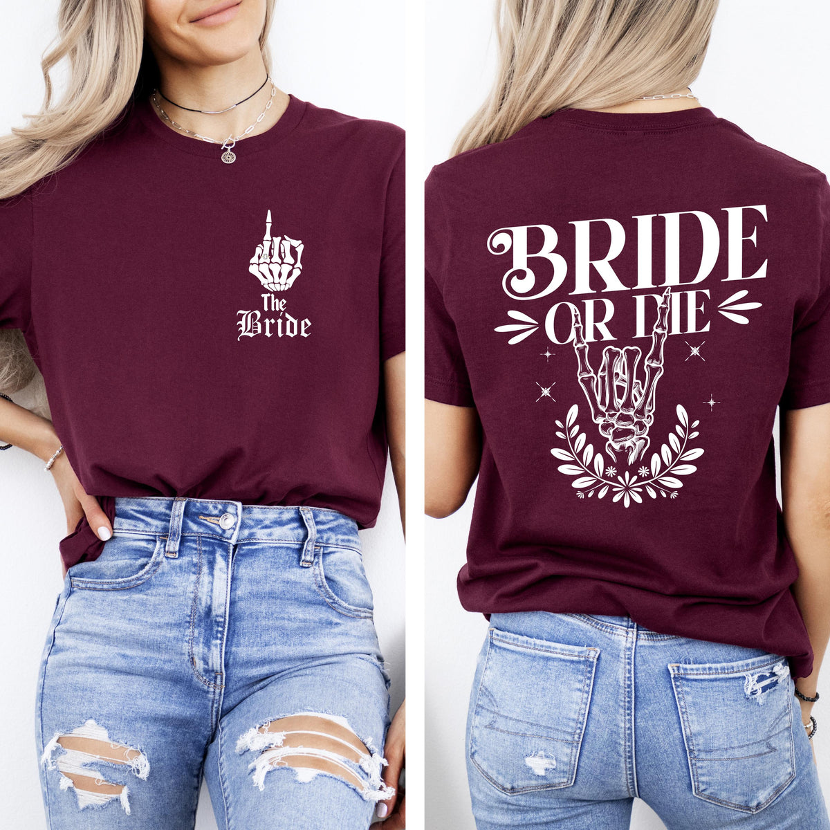 Bride Or Die Bachelorette Shirts, Gothic Bachelorette Party Tees, Skeleton Bride T-shirt, Halloween Bride Sweatshirt