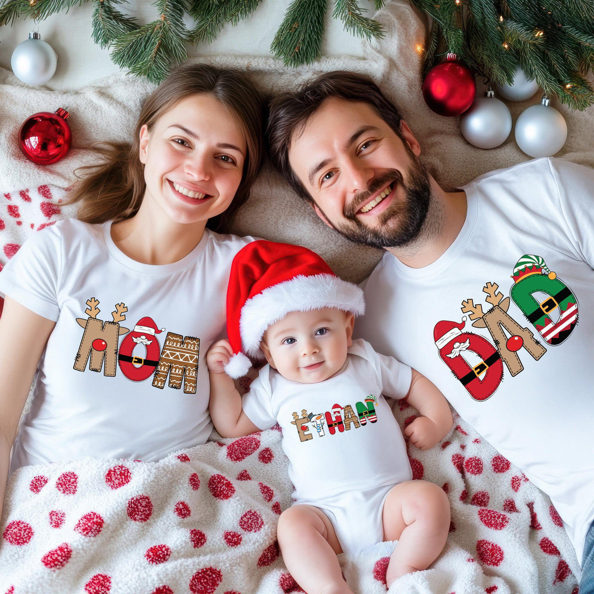 Christmas Family Name Shirt, Custom Santa Family Sweatshirt, Dada and Mama Holiday Hoodie, XMAS Family Matching T-shirt