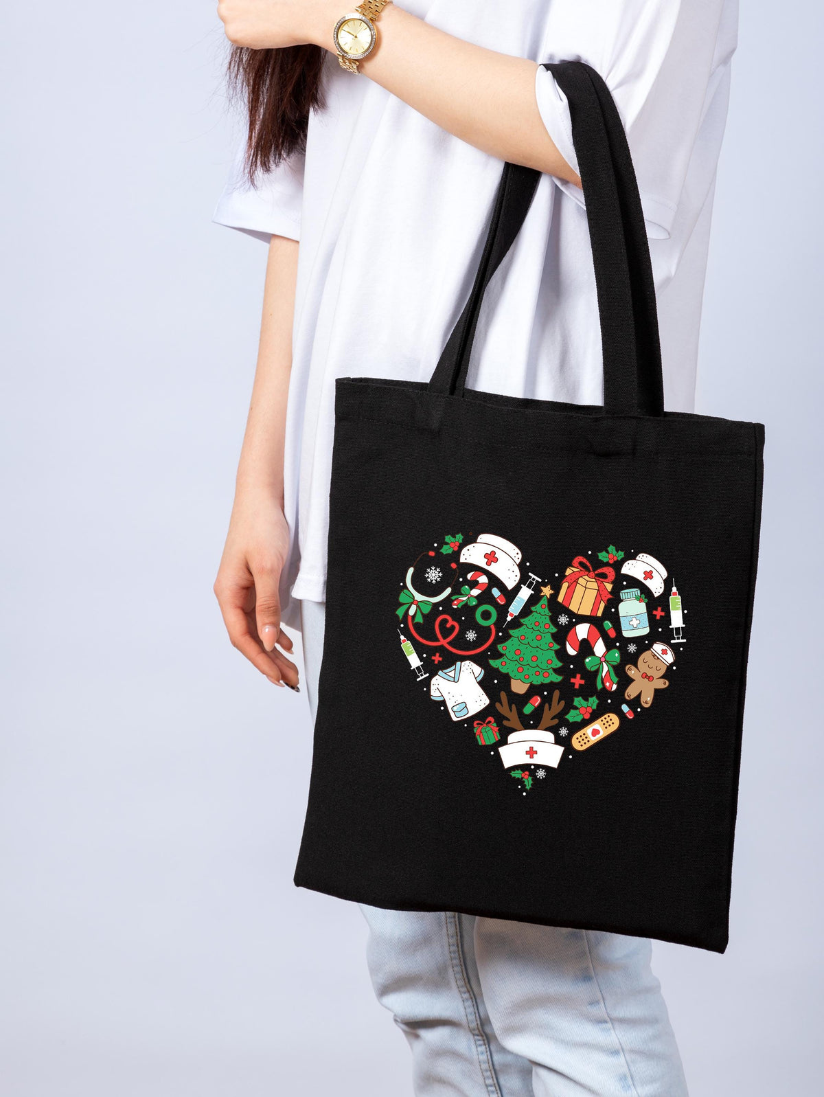 Christmas Nurse Tote Bag, Nurse Xmas Tree Tote, Christmas Gift Tote For Nurse, Merry Nurse Tote Bag, ER Nurse Christmas Tote, Nice Nurse Bag