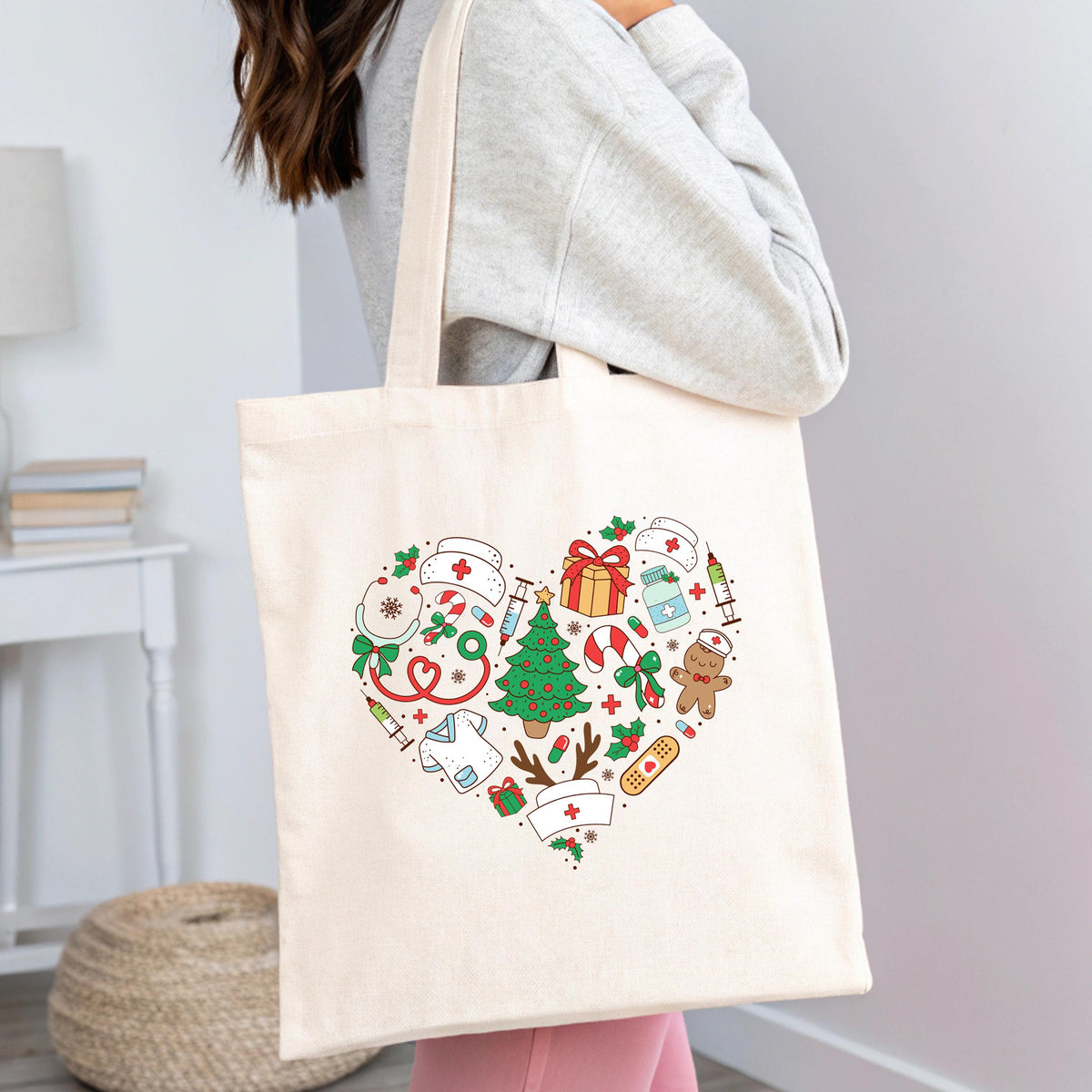 Christmas Nurse Tote Bag, Nurse Xmas Tree Tote, Christmas Gift Tote For Nurse, Merry Nurse Tote Bag, ER Nurse Christmas Tote, Nice Nurse Bag