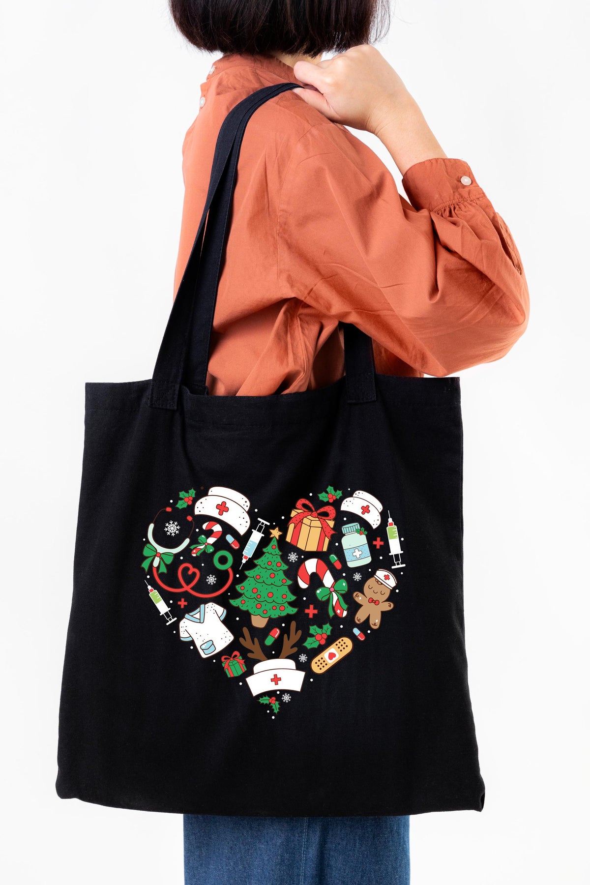 Christmas Nurse Tote Bag, Nurse Xmas Tree Tote, Christmas Gift Tote For Nurse, Merry Nurse Tote Bag, ER Nurse Christmas Tote, Nice Nurse Bag