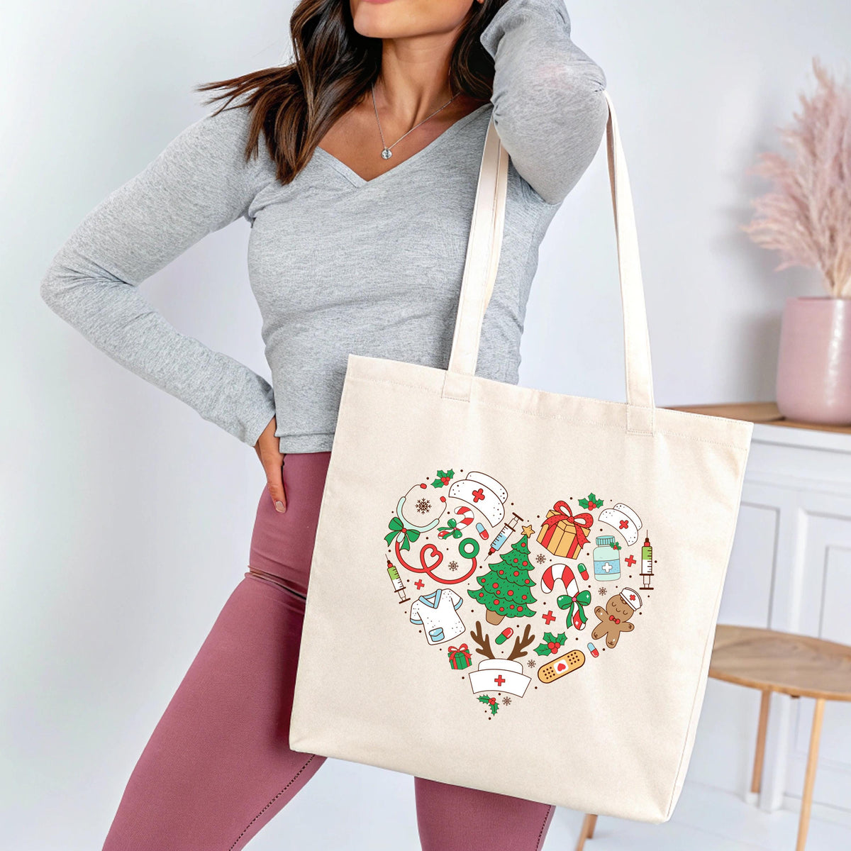Christmas Nurse Tote Bag, Nurse Xmas Tree Tote, Christmas Gift Tote For Nurse, Merry Nurse Tote Bag, ER Nurse Christmas Tote, Nice Nurse Bag