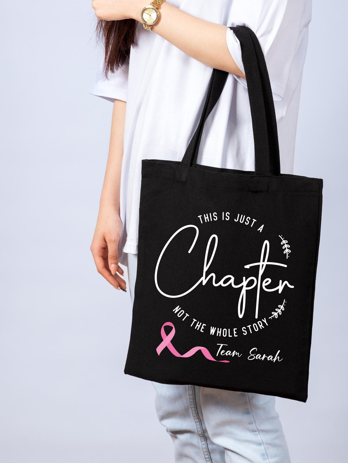 Custom Breast Cancer Tote,  Just a Chapter Tote Bag, Not The Whole Story Canvas Bag, Cancer Support Bag, Fight Cancer Tote