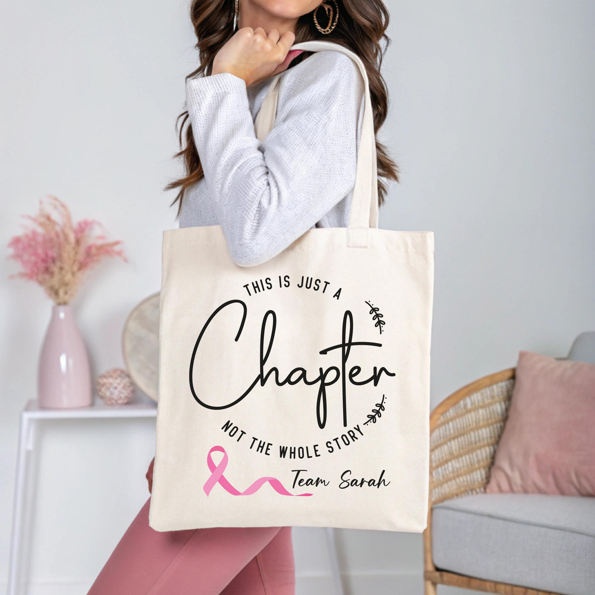 Custom Breast Cancer Tote,  Just a Chapter Tote Bag, Not The Whole Story Canvas Bag, Cancer Support Bag, Fight Cancer Tote