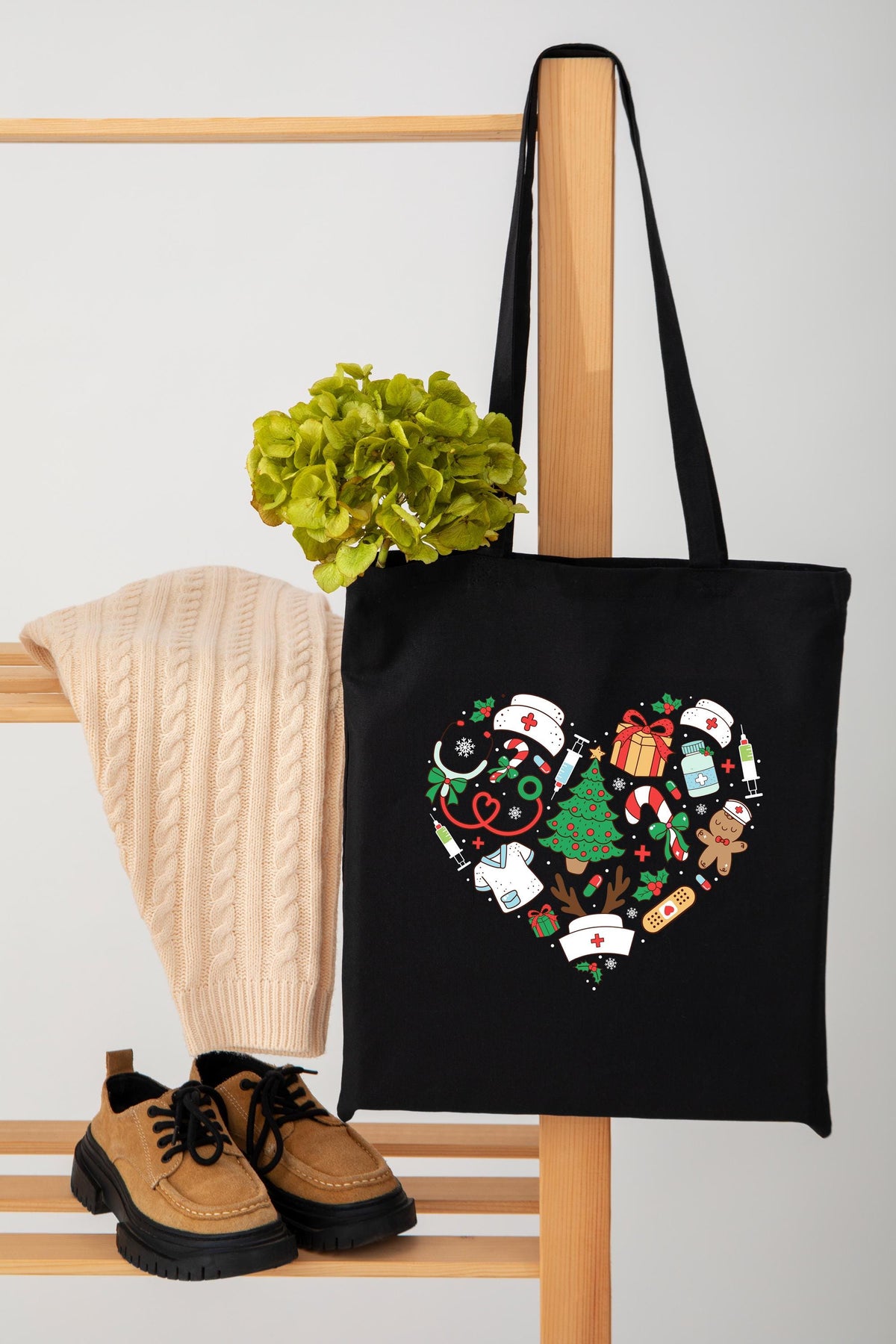 Christmas Nurse Tote Bag, Nurse Xmas Tree Tote, Christmas Gift Tote For Nurse, Merry Nurse Tote Bag, ER Nurse Christmas Tote, Nice Nurse Bag