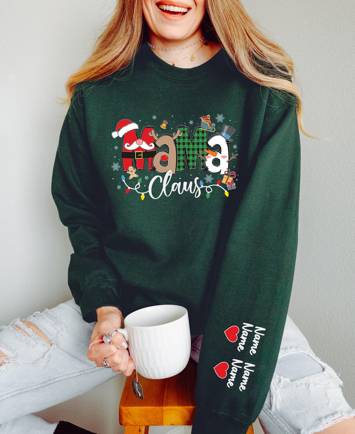 Custom Mama Claus Sweatshirt, Christmas Mama Shirt, Christmas Gift Tee for Mom