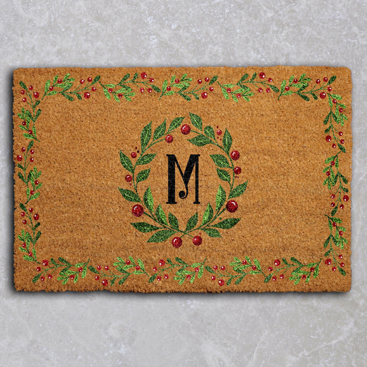 Custom Monogram Christmas Doormat, Personalized Initial Welcome Mat