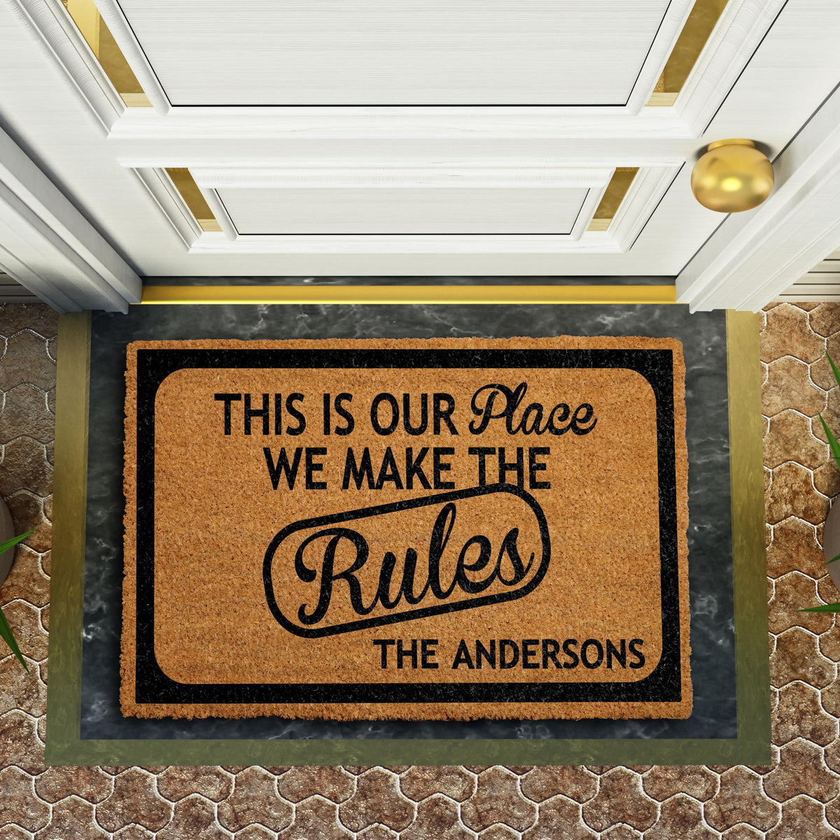 Personalized This Is Our Place Welcome Mat, Custom We Make The Rules Doormat