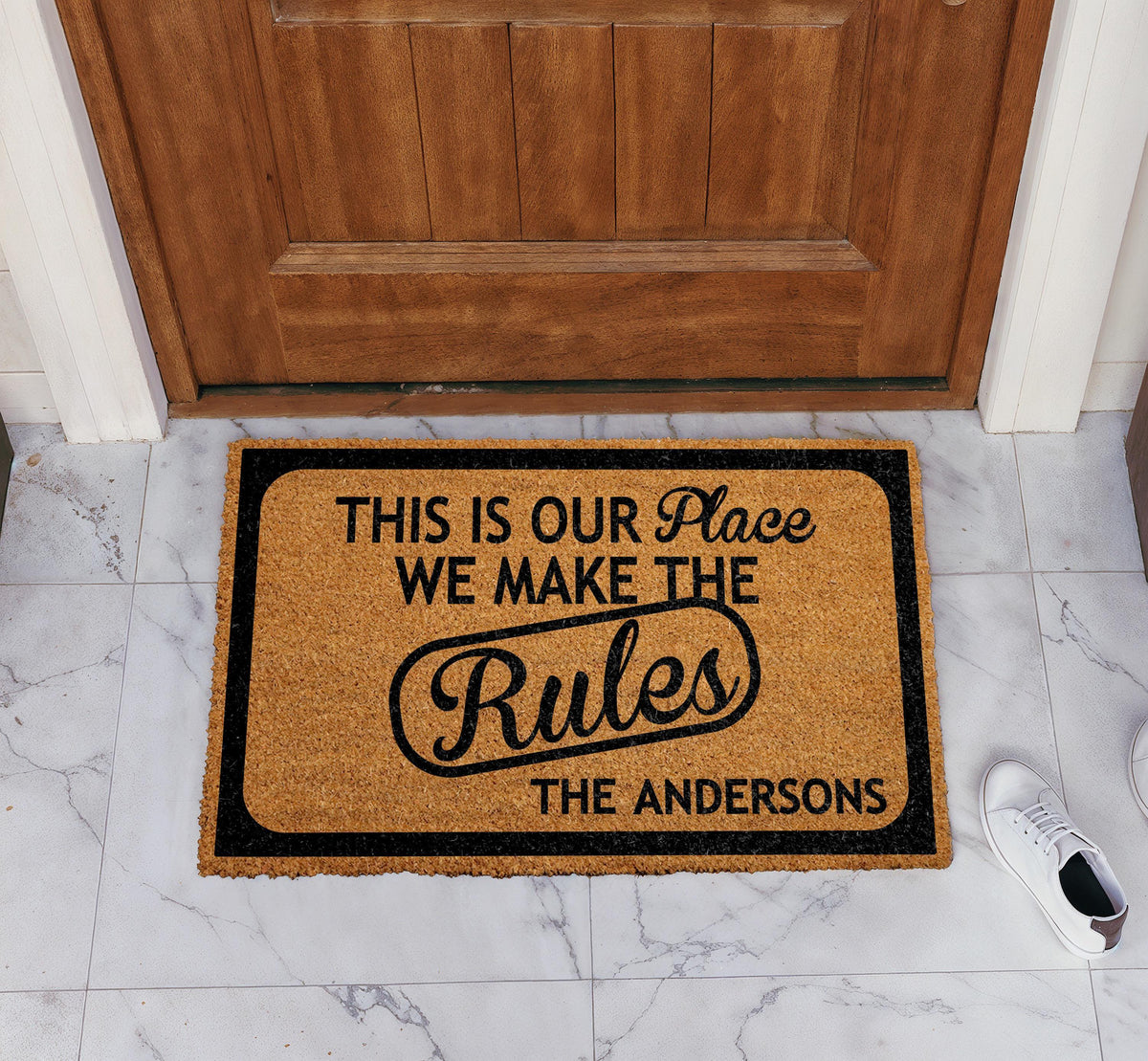 Personalized This Is Our Place Welcome Mat, Custom We Make The Rules Doormat