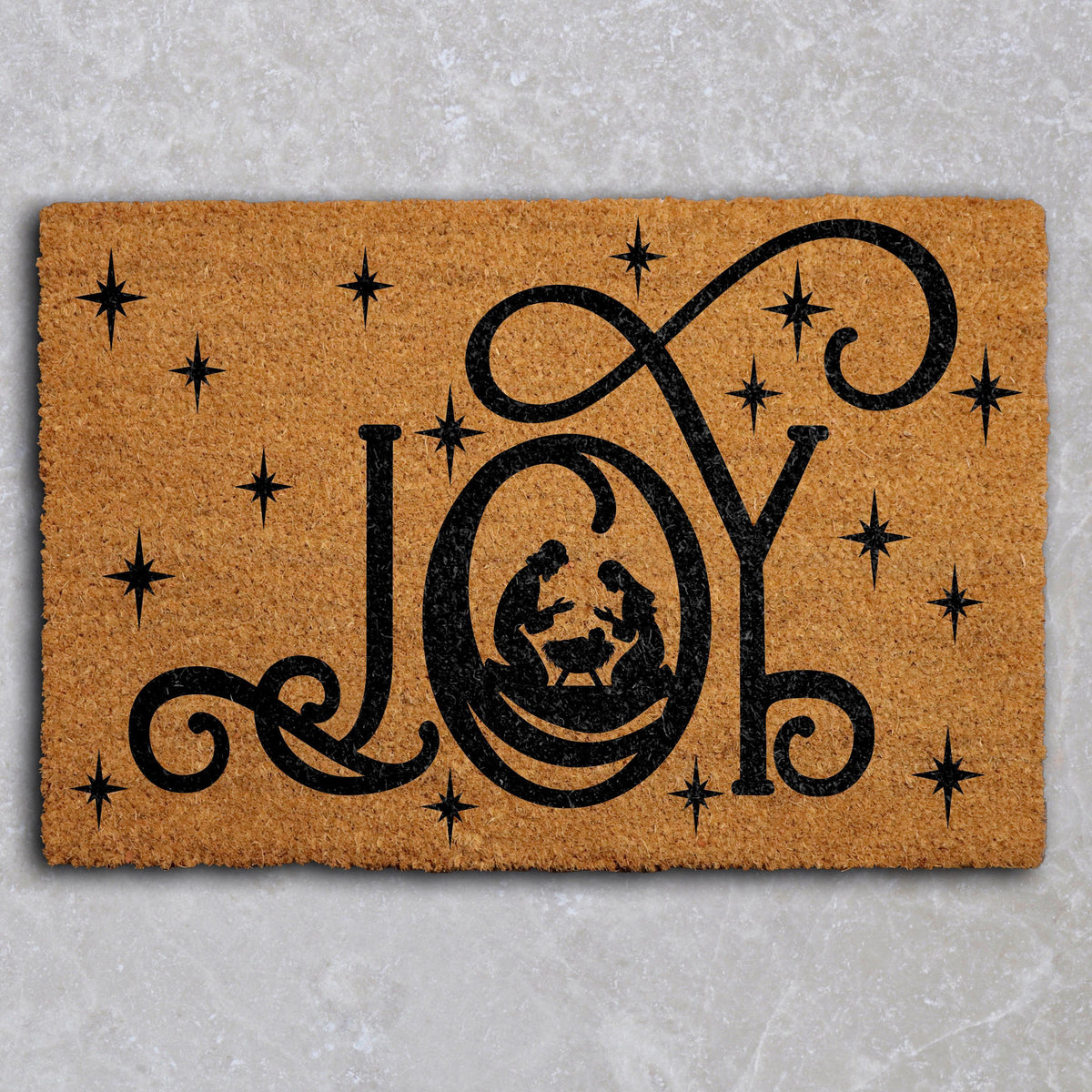 JOY Nativity Silhouette Doormat, Religious Welcome Mat, Christian Home Entrance Decor