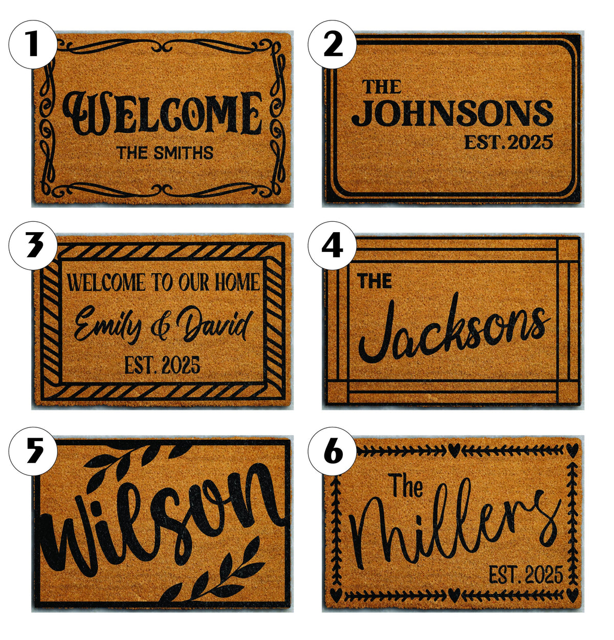 Personalized Family Name Doormats, Custom Last Name Welcome Mats, Est. Date Home Entrance Decor