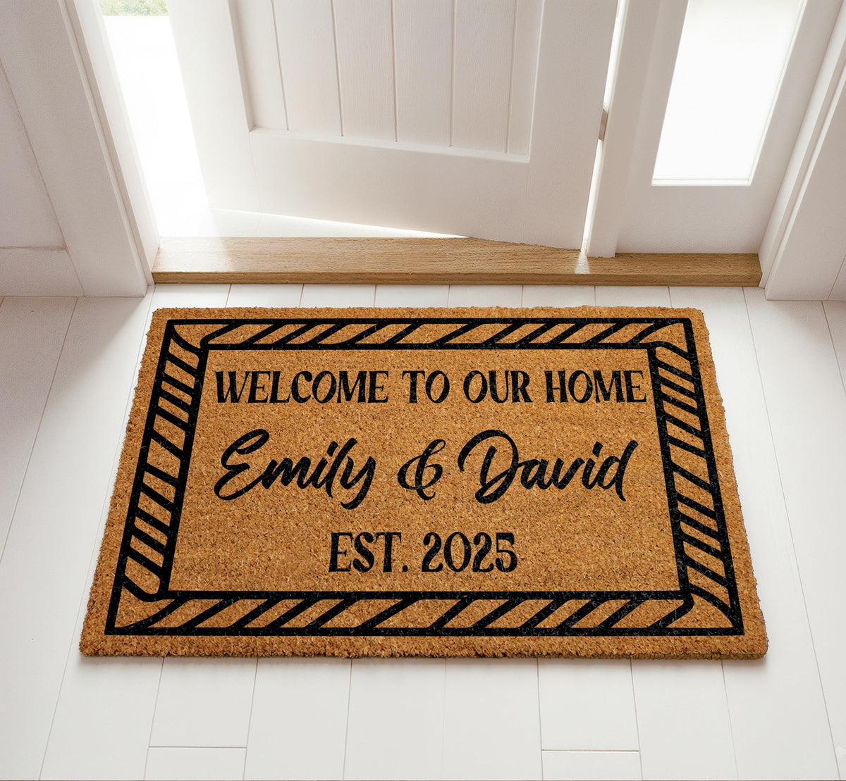 Personalized Family Name Doormats, Custom Last Name Welcome Mats, Est. Date Home Entrance Decor