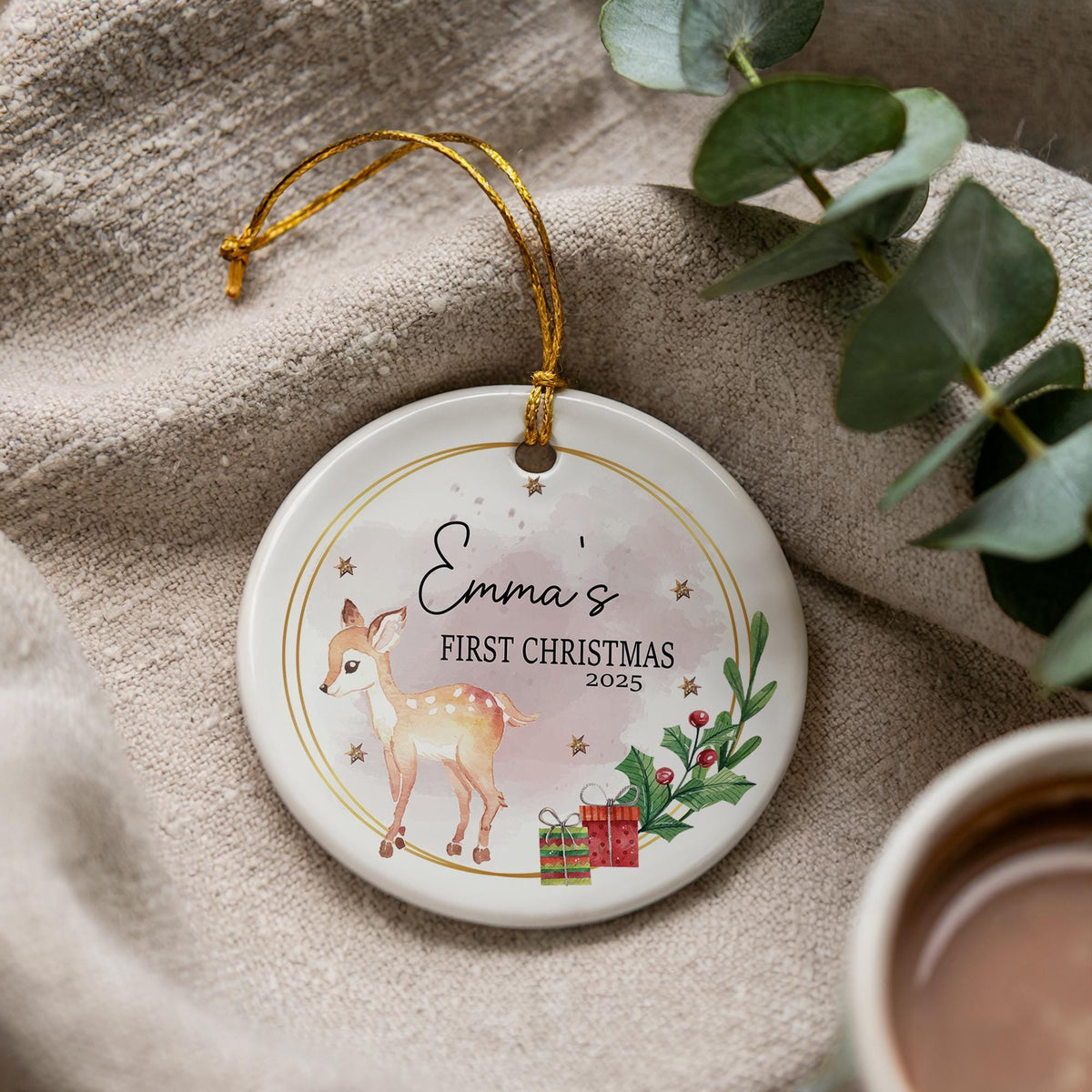 Personalized Baby's First Christmas Ceramic Ornament, Animal Keepsake