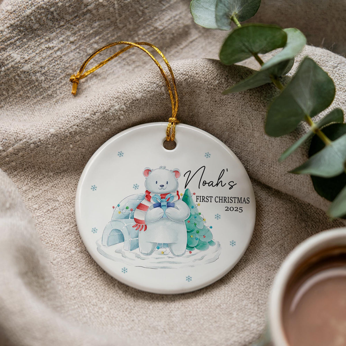 Personalized Baby's First Christmas Ceramic Ornament, Animal Keepsake
