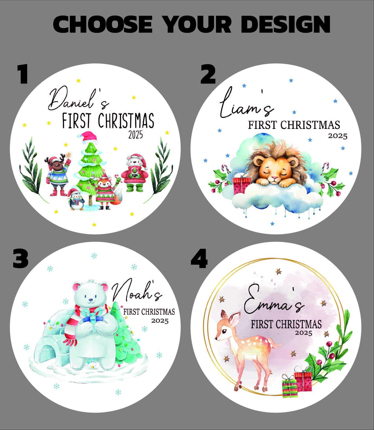 Personalized Baby's First Christmas Ceramic Ornament, Animal Keepsake