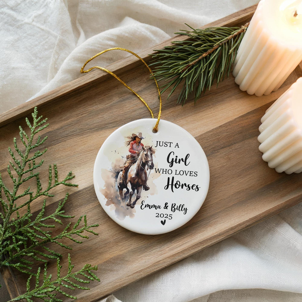 Personalized Horse Lover Ornament, Custom Ceramic Christmas Keepsake