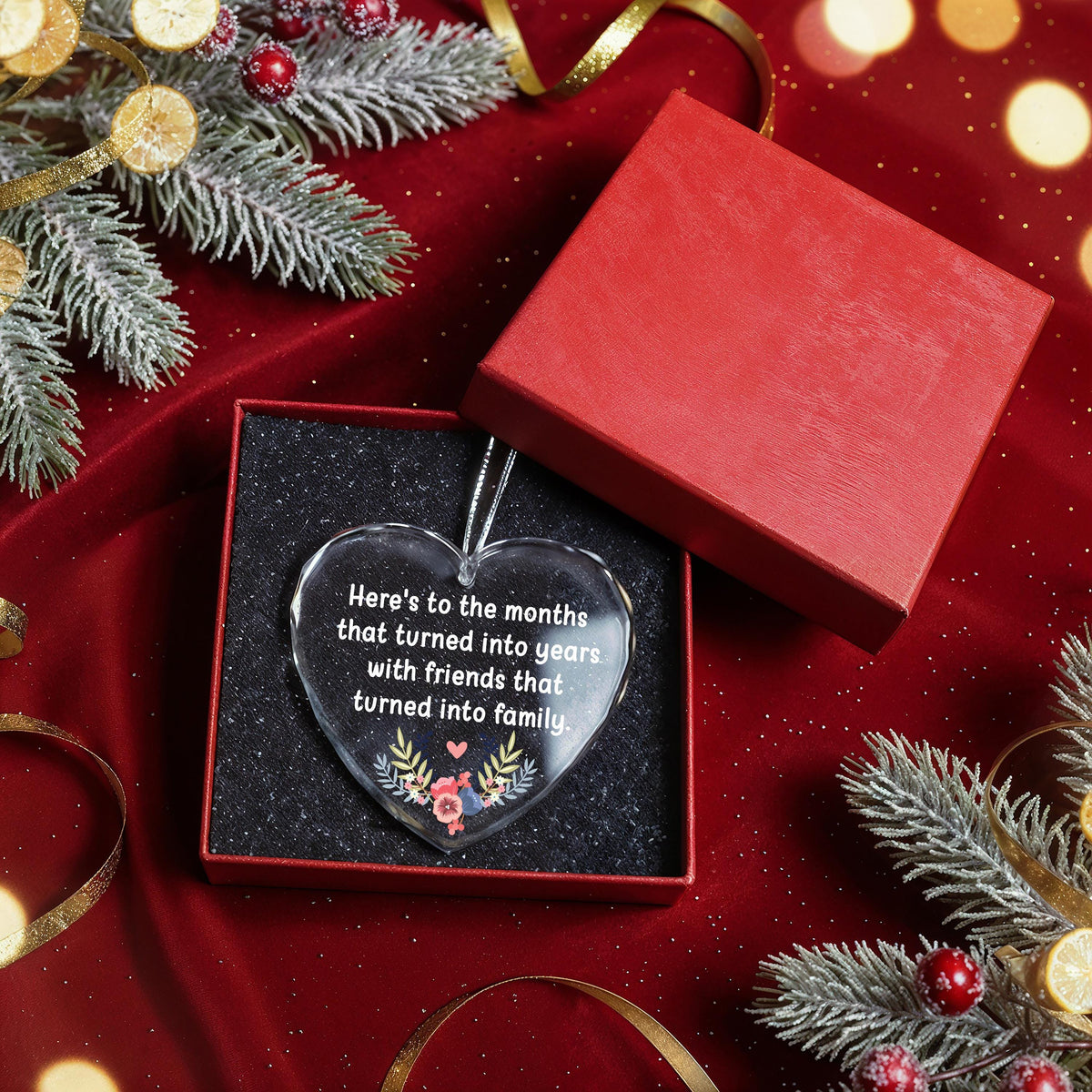 Friends Turned Family Heart Glass Ornament, Best Friend Christmas Gift
