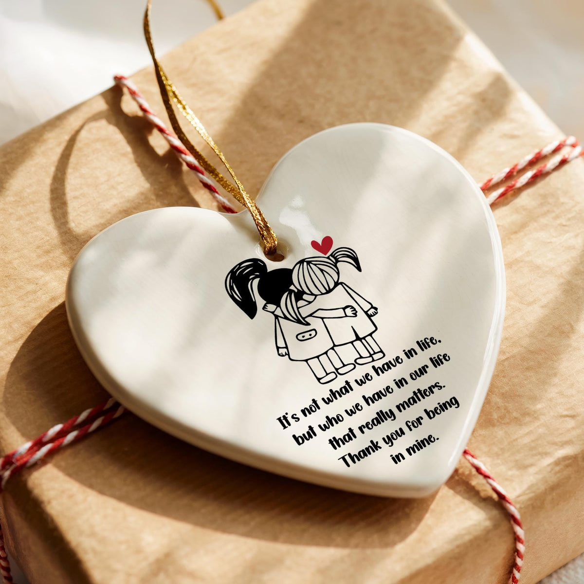 Friendship Christmas Ornament, Heart Ceramic Ornament, Loved Ones Keepsake