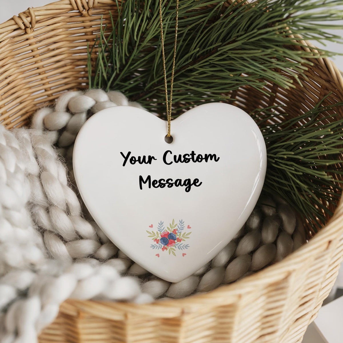 Custom Ceramic Heart Ornament, Personalized Christmas Keepsake