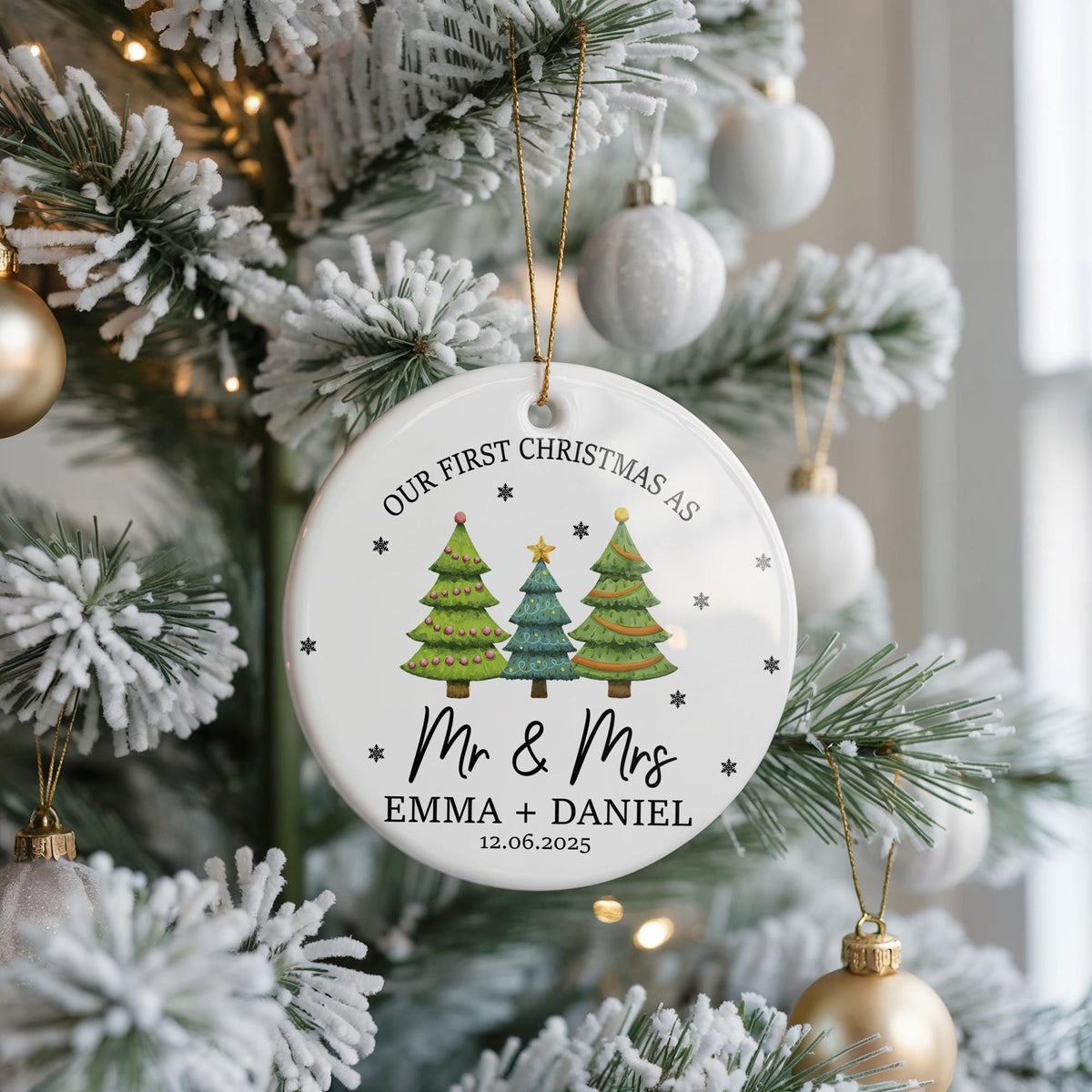 Personalized First Christmas Ornament, Mr & Mrs, Ceramic Keepsake