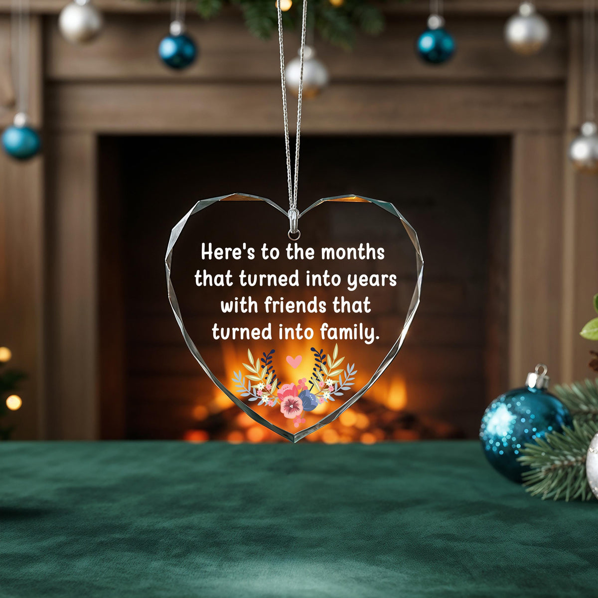 Friends Turned Family Heart Glass Ornament, Best Friend Christmas Gift
