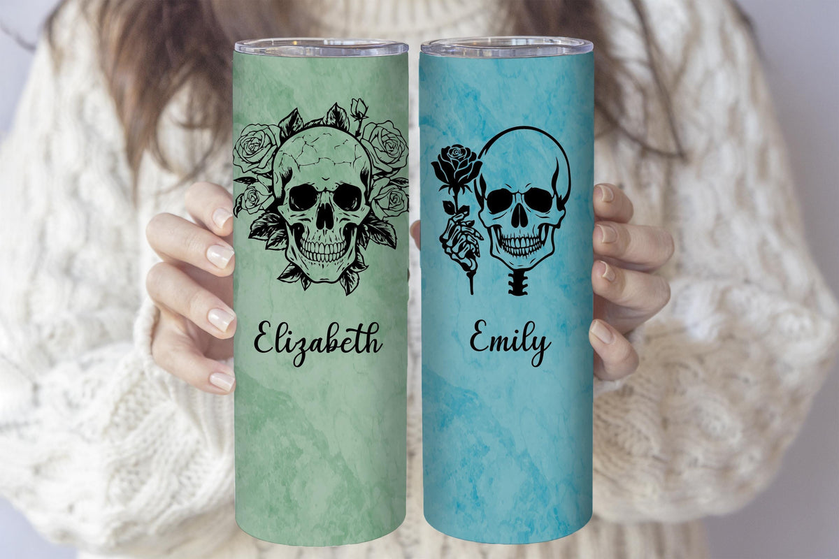 Customizable Snake And Skull Design Tumbler With Straw, Floral Gothic Theme Coffee Cup