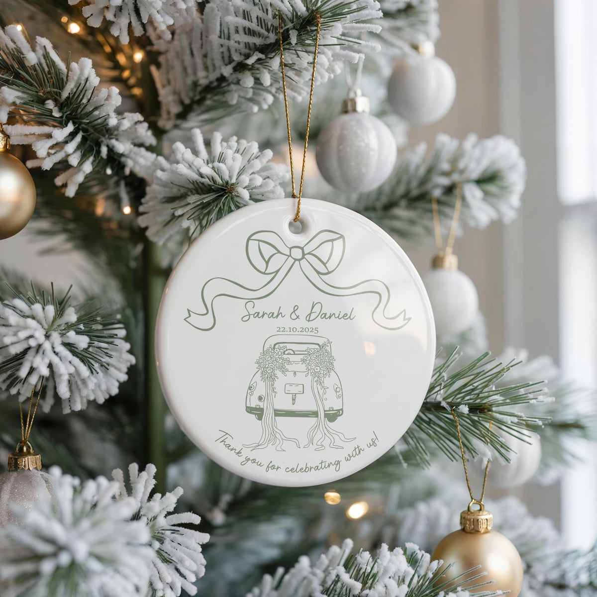Personalized Ceramic Wedding Ornament, Custom Couple Keepsake