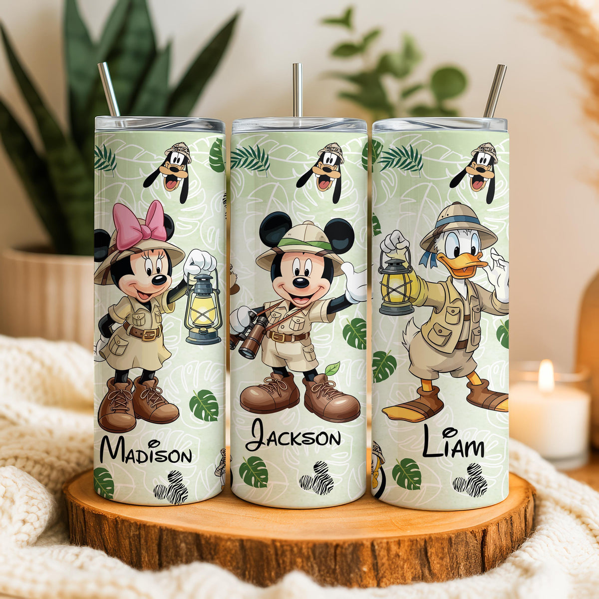 Personalized Safari Tumbler with Straw, Cartoon Friends Adventure Cup