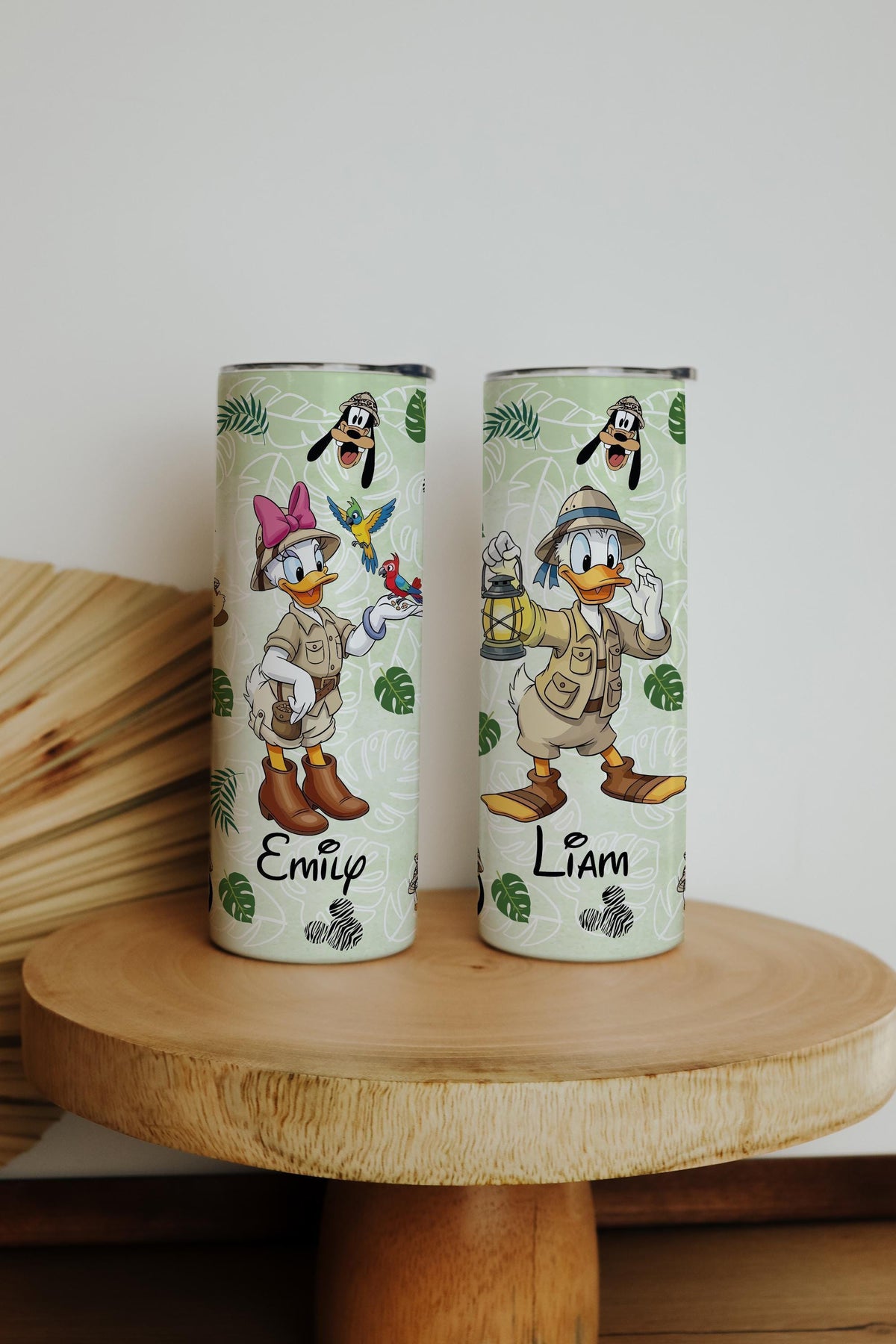 Personalized Safari Tumbler with Straw, Cartoon Friends Adventure Cup