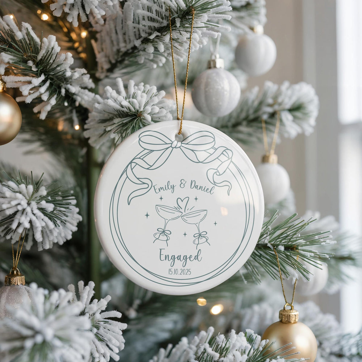 Personalized Engagement Ornament, Custom Names Ceramic Keepsake