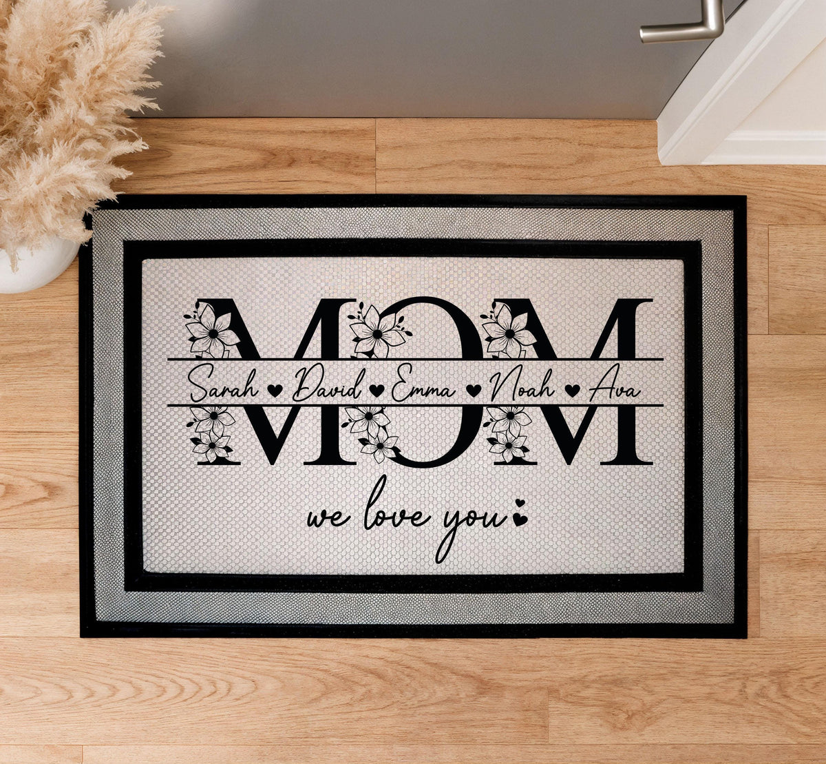 Personalized Floral MOM Doormat, We Love You Door Rug, Mother's Day Gift