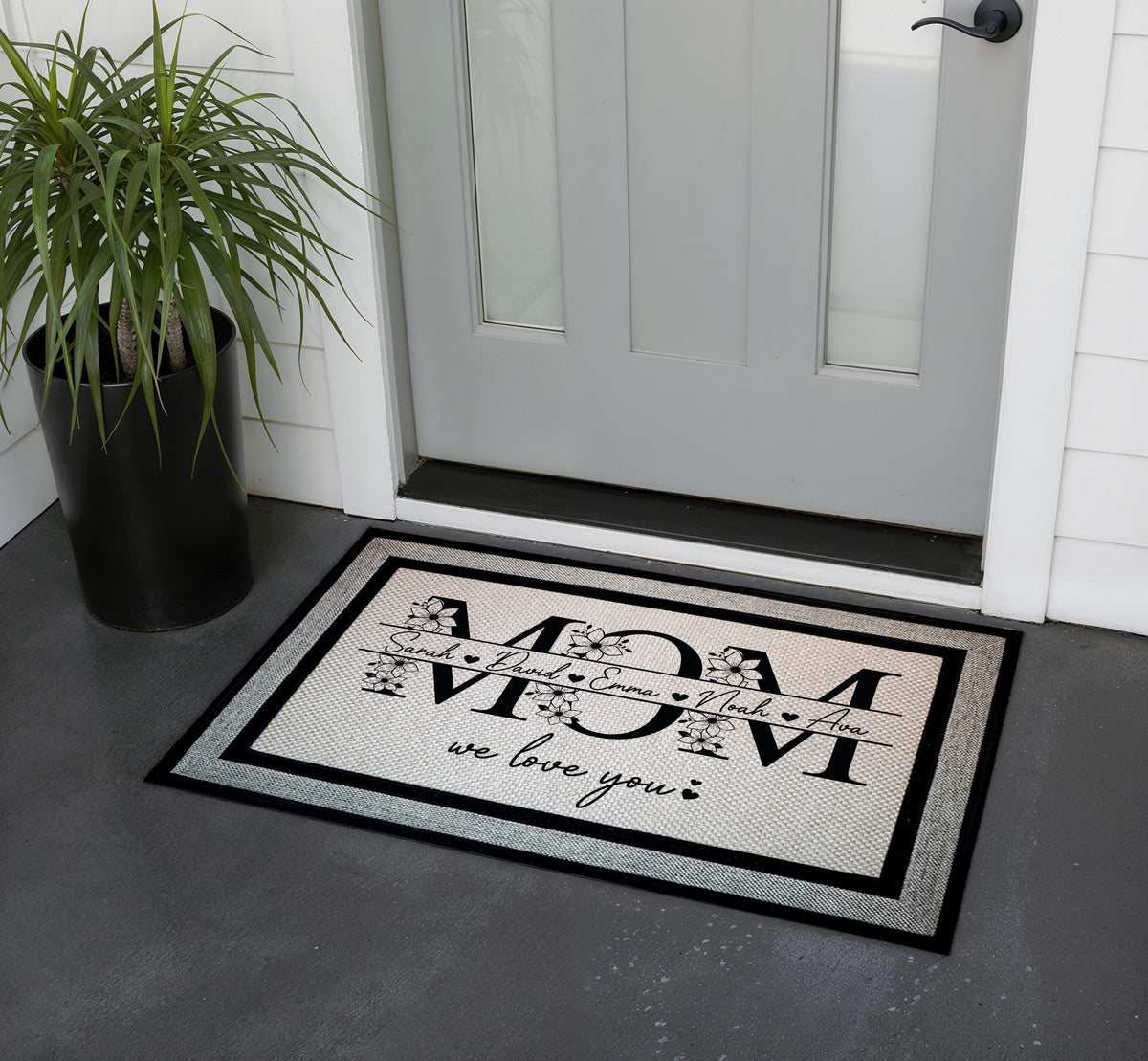 Personalized Floral MOM Doormat, We Love You Door Rug, Mother's Day Gift