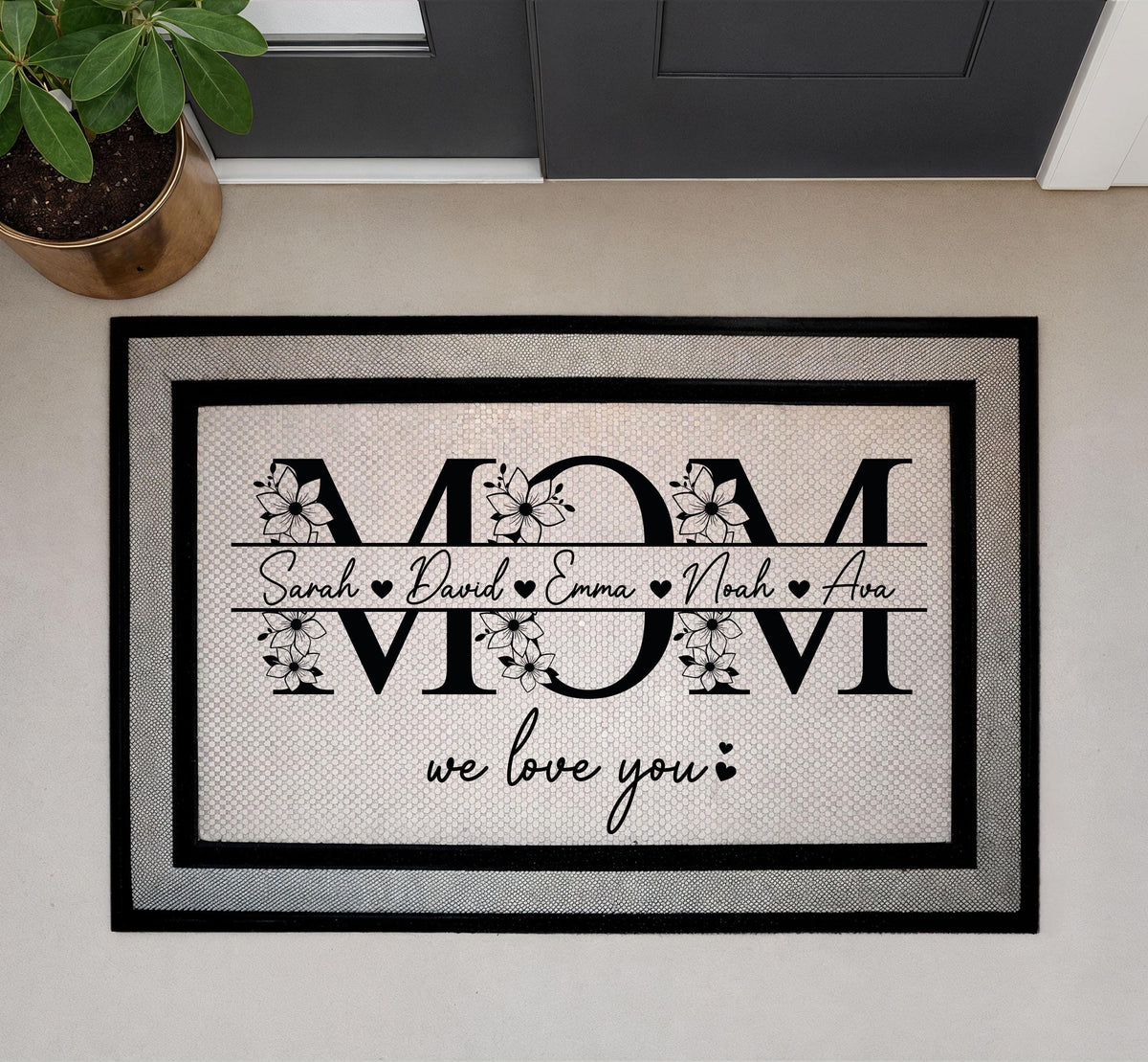 Personalized Floral MOM Doormat, We Love You Door Rug, Mother's Day Gift