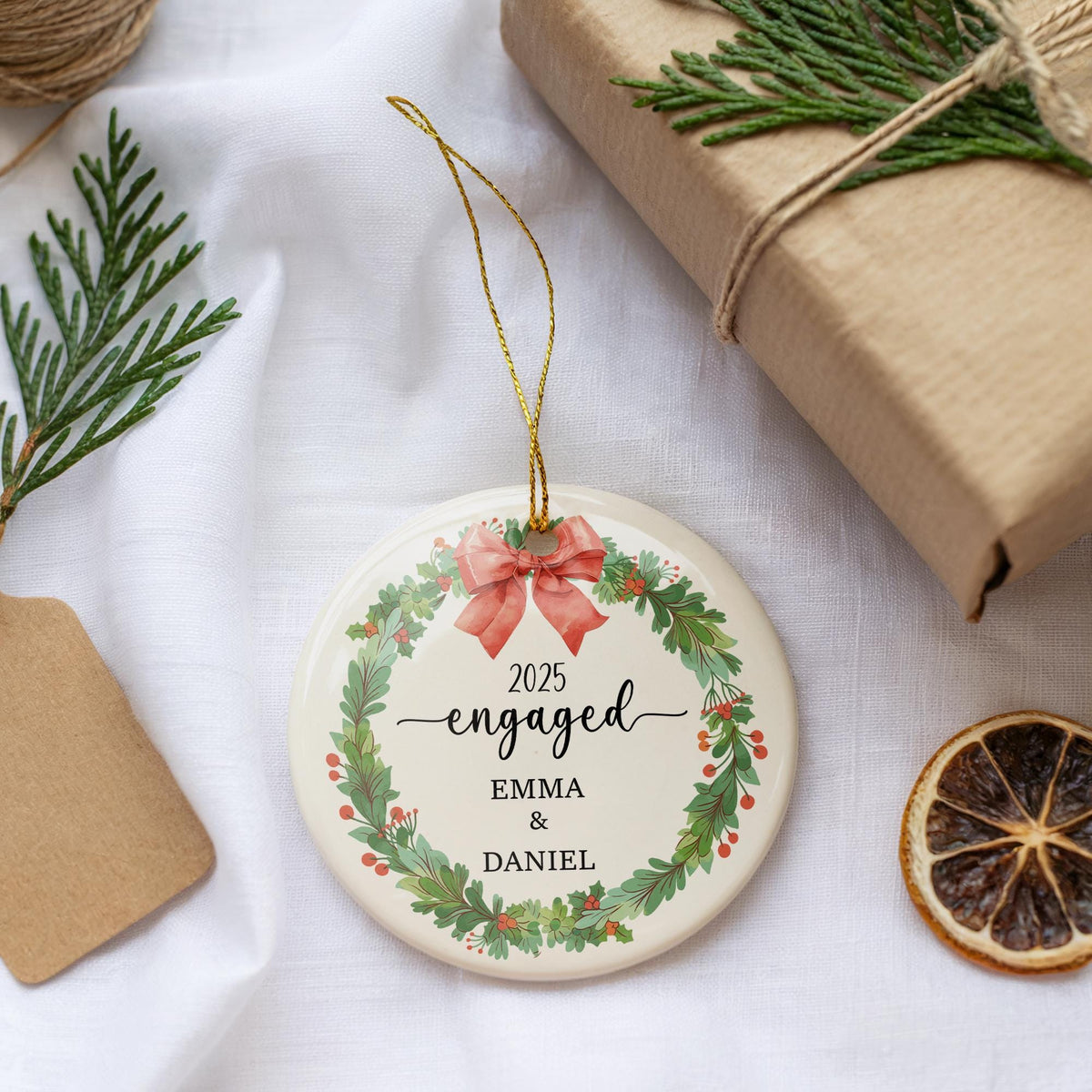 Personalized Engagement Keepsake, Custom Couple Names Ornament, Newly Engaged Christmas Gift