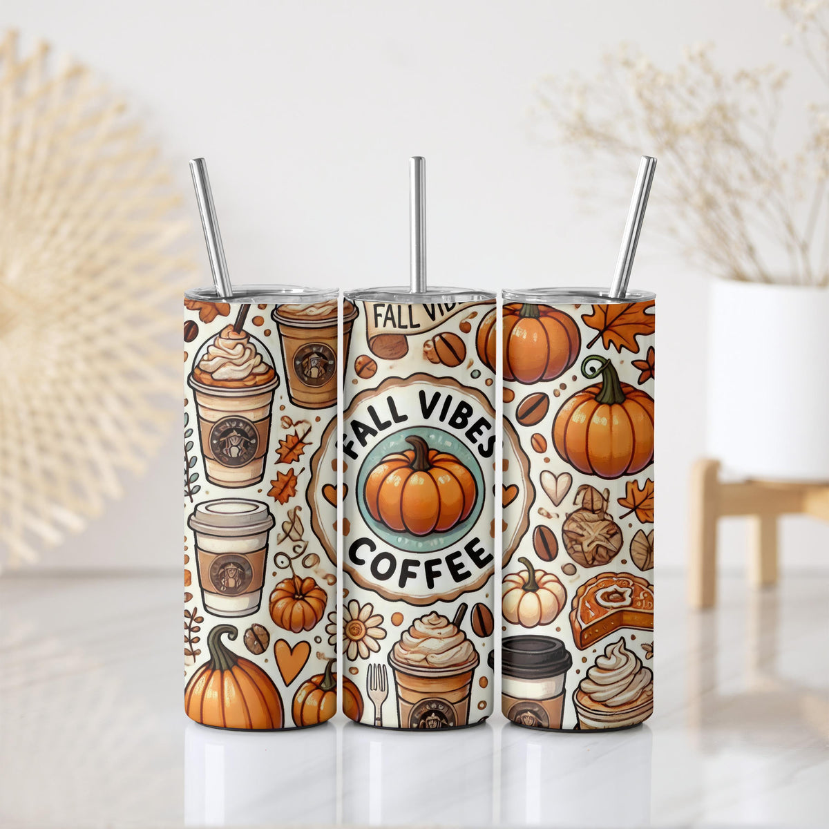 Vibrant Color Fall Vibes Coffee Tumbler, Insulated Tumbler For Pumpkin Spice Latte