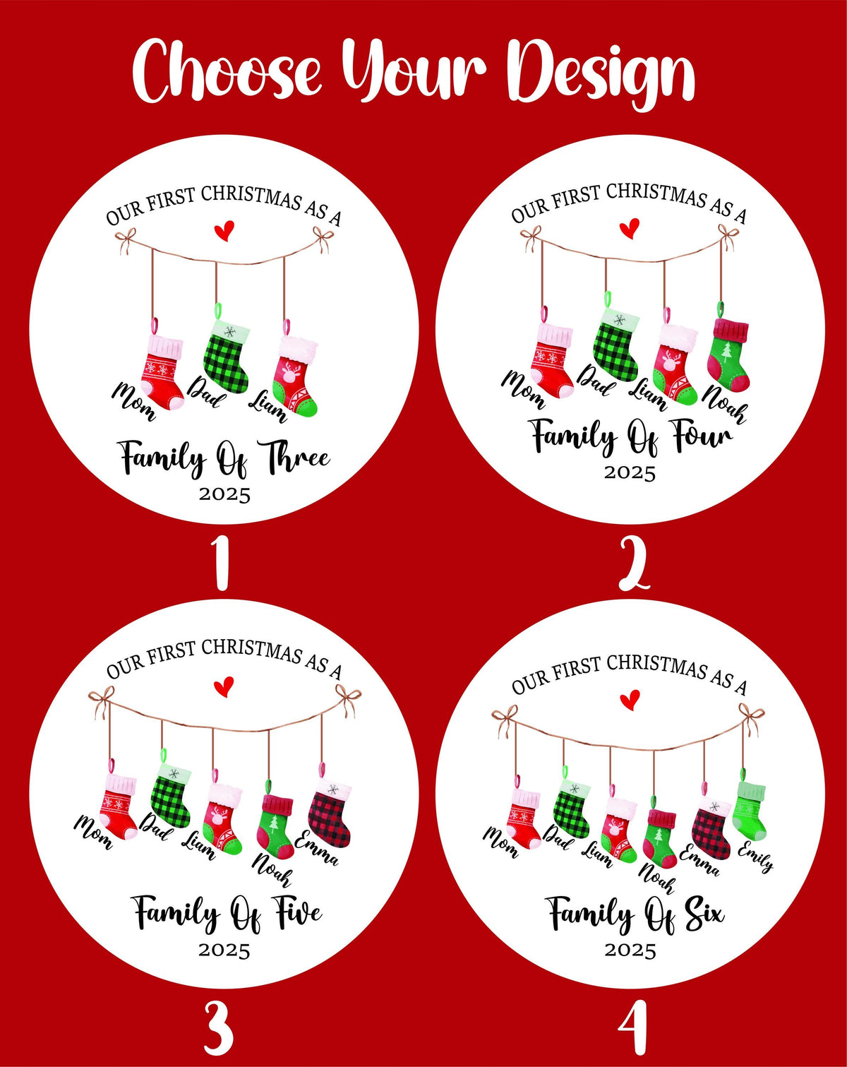 Custom Family of Three Christmas Ornament, Baby's First Christmas Keepsake
