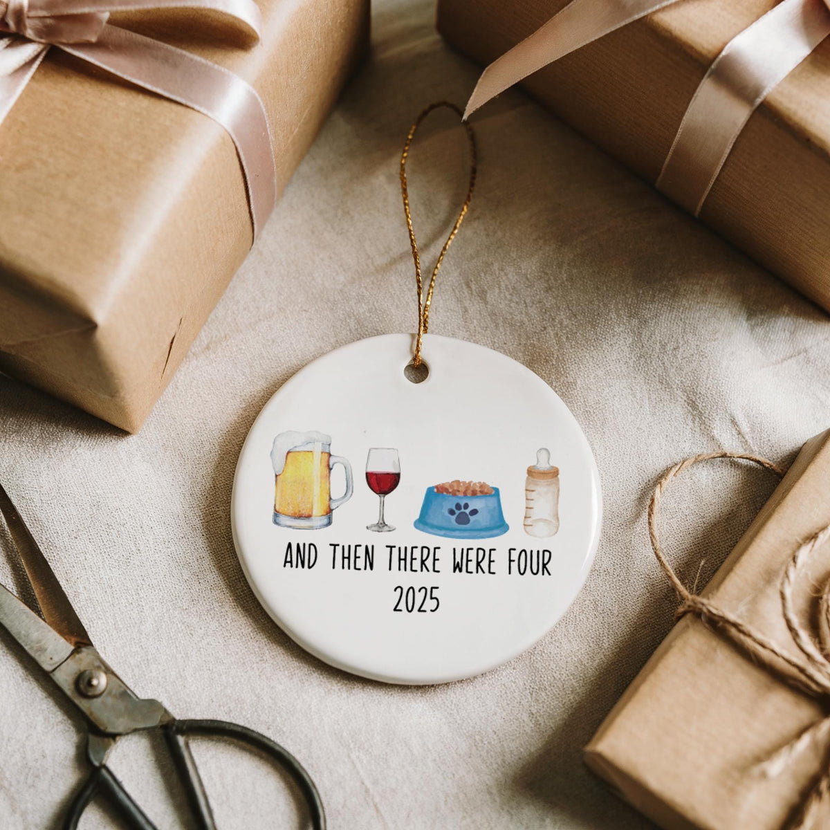 And Then There Were Four Ceramic Ornament, Daddy-Mommy-Pet-Baby Drinkware Keepsake