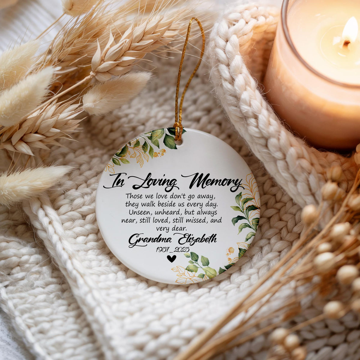 In Loving Memory Ceramic Ornament, Personalized Grandma Remembrance Ornament