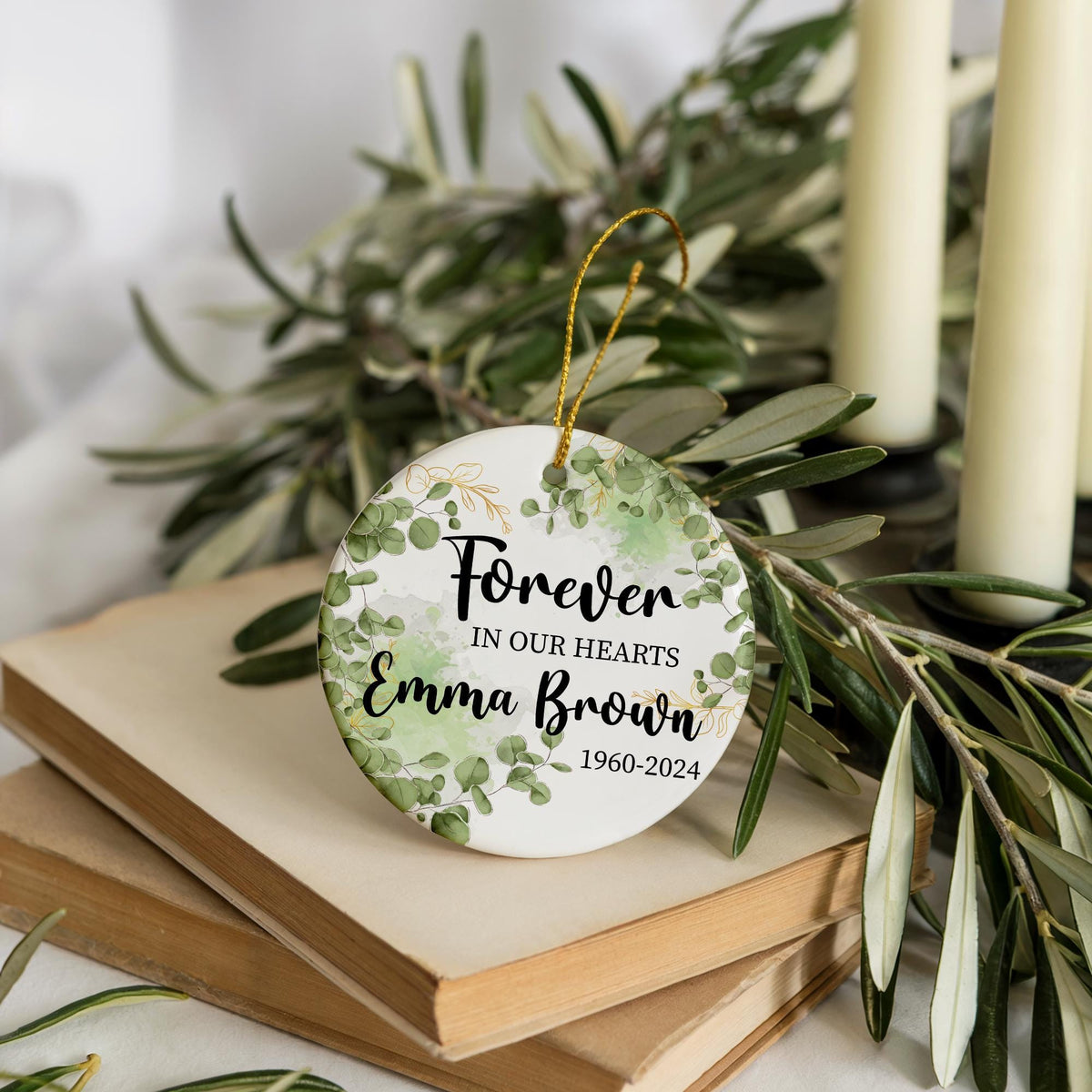 Forever In Our Hearts Memorial Ornament, Personalized Loss of Loved One Keepsake