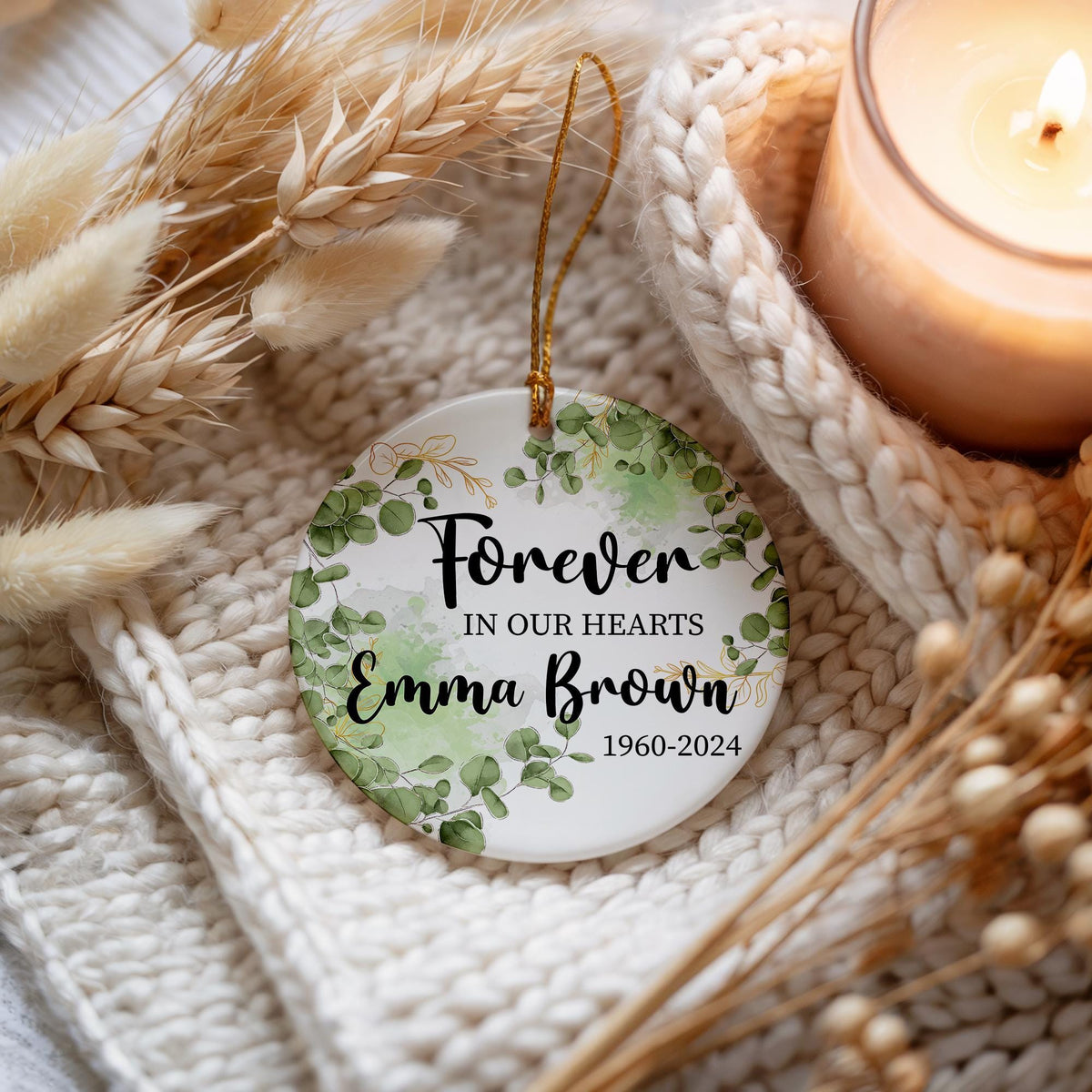 Forever In Our Hearts Memorial Ornament, Personalized Loss of Loved One Keepsake