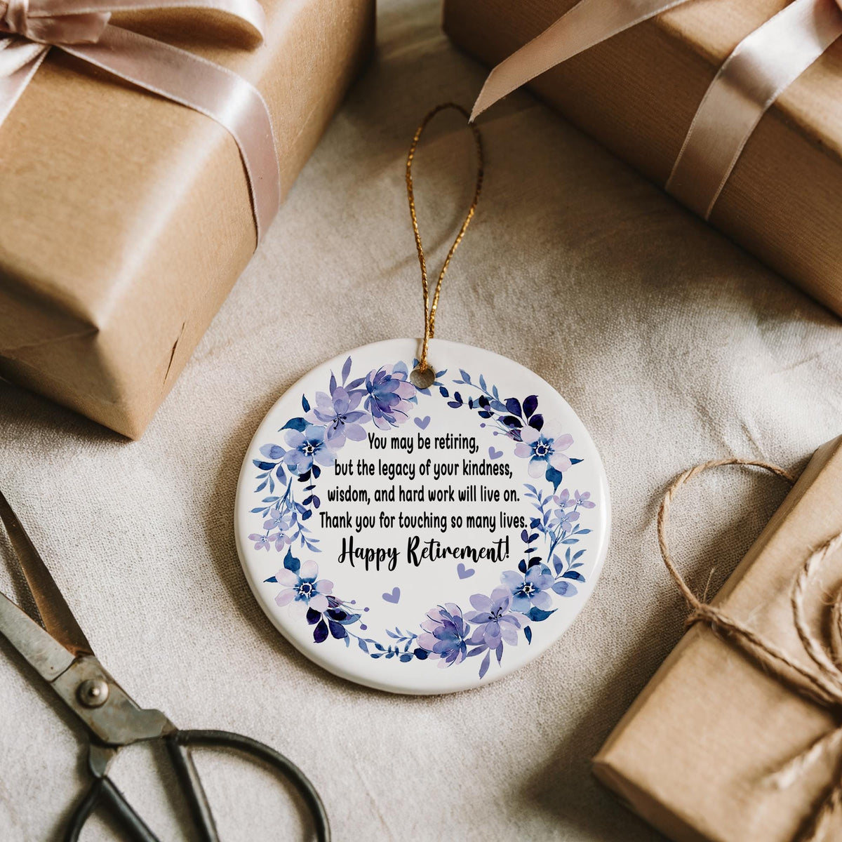 Happy Retirement Ceramic Ornament, Retirement Blessing Ornament, Thank You Retirement Souvenir