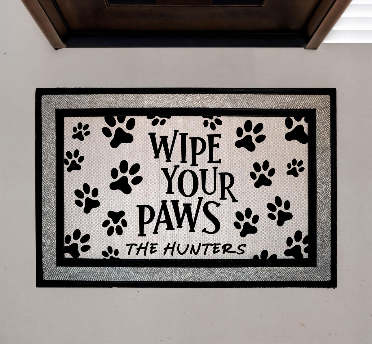 Wipe Your Paws Doormat, Custom Family Name Welcome Mat, Personalized Pet Lovers Door Mat, Funny Indoor-Outdoor Mat, Humorous Entryway Mat