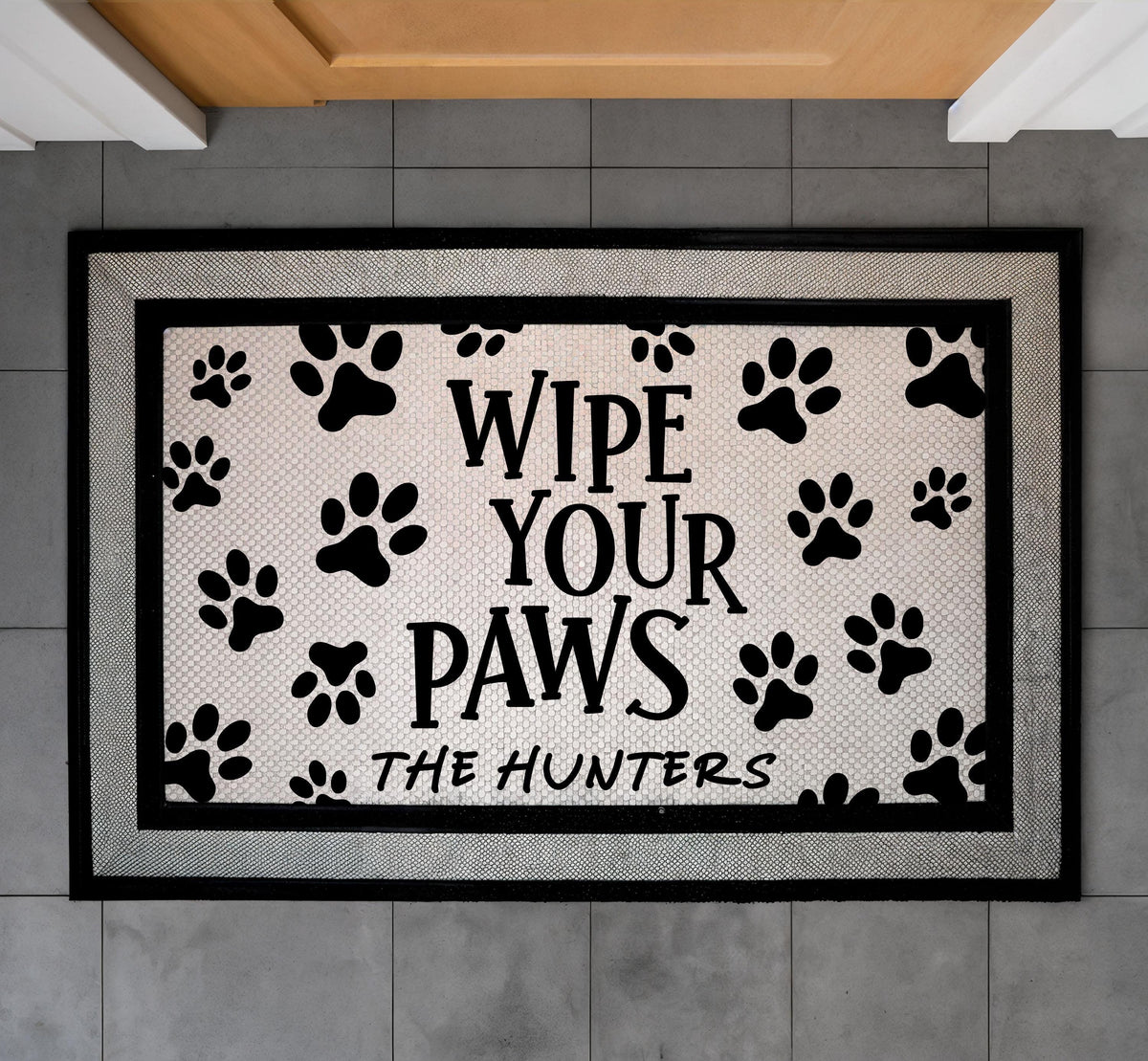 Wipe Your Paws Doormat, Custom Family Name Welcome Mat, Personalized Pet Lovers Door Mat, Funny Indoor-Outdoor Mat, Humorous Entryway Mat
