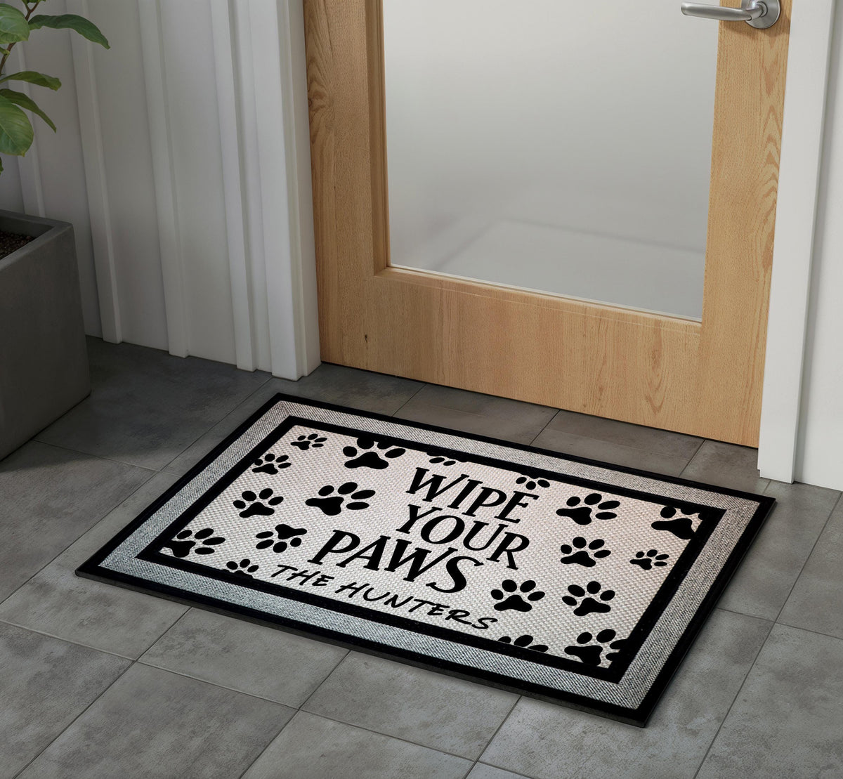 Wipe Your Paws Doormat, Custom Family Name Welcome Mat, Personalized Pet Lovers Door Mat, Funny Indoor-Outdoor Mat, Humorous Entryway Mat