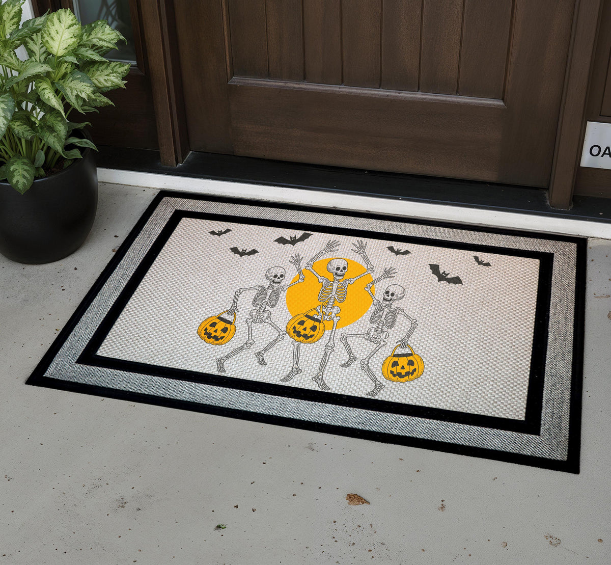 Dancing Skeleton Doormat, Funny Halloween Home Decor, Trick or Treat Welcome Mat