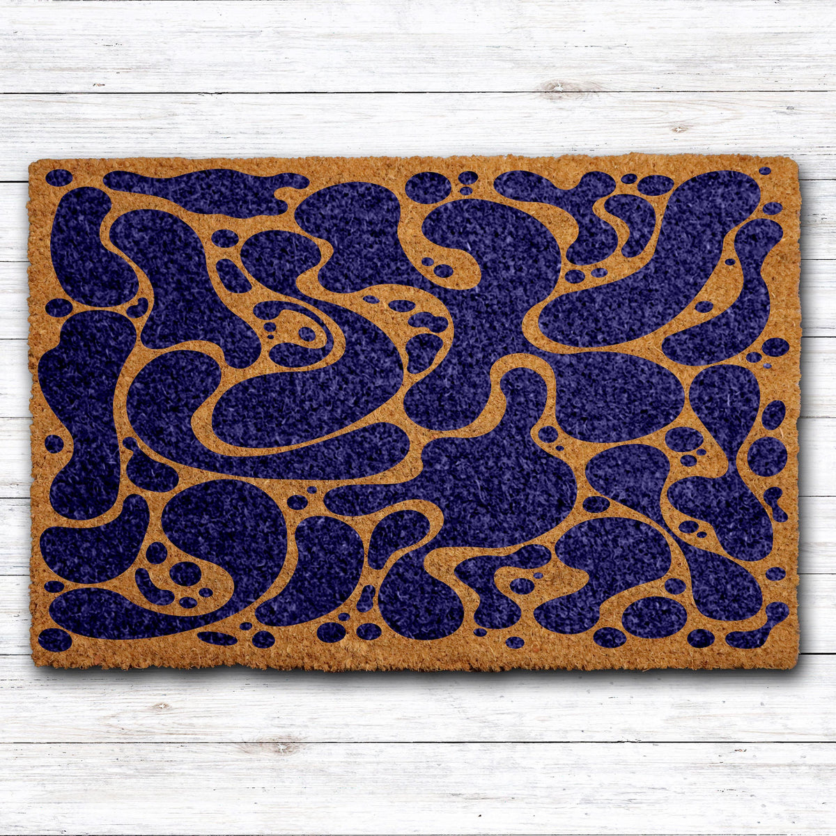 Abstract Navy Blue Doormat, Fluid Art Welcome Mat, Mid Century Modern Home Decor