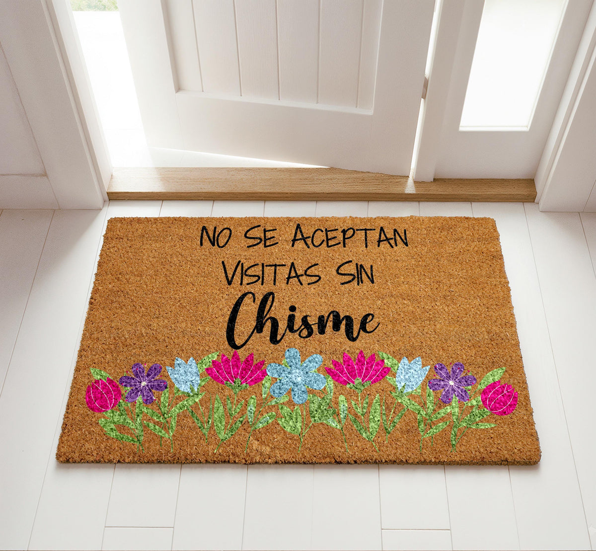No Se Aceptan Visitas Sin Chisme Doormat, Floral Spanish Welcome Mat