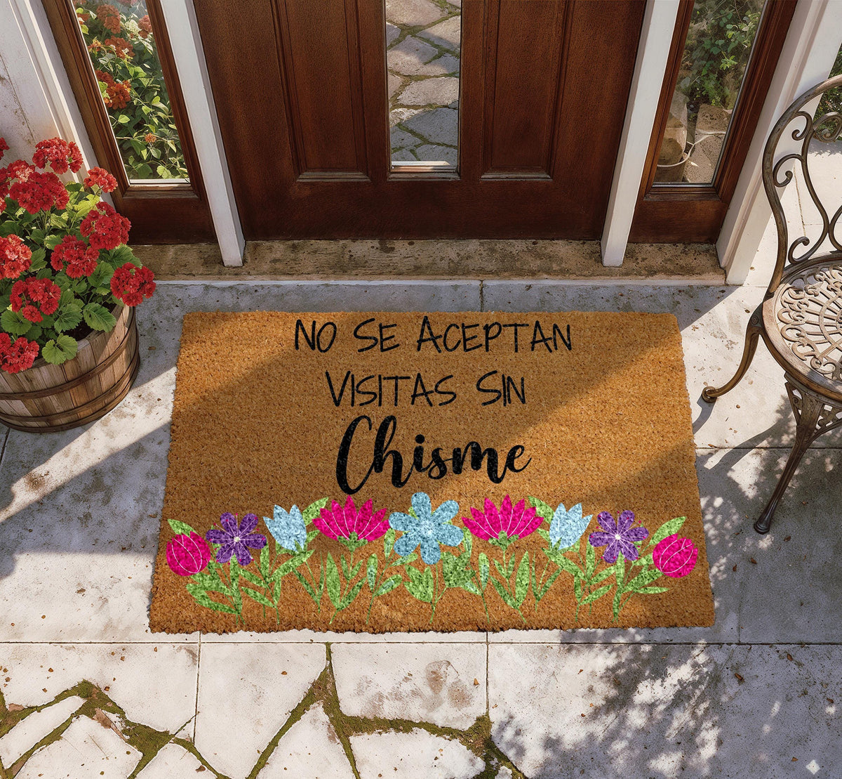 No Se Aceptan Visitas Sin Chisme Doormat, Floral Spanish Welcome Mat