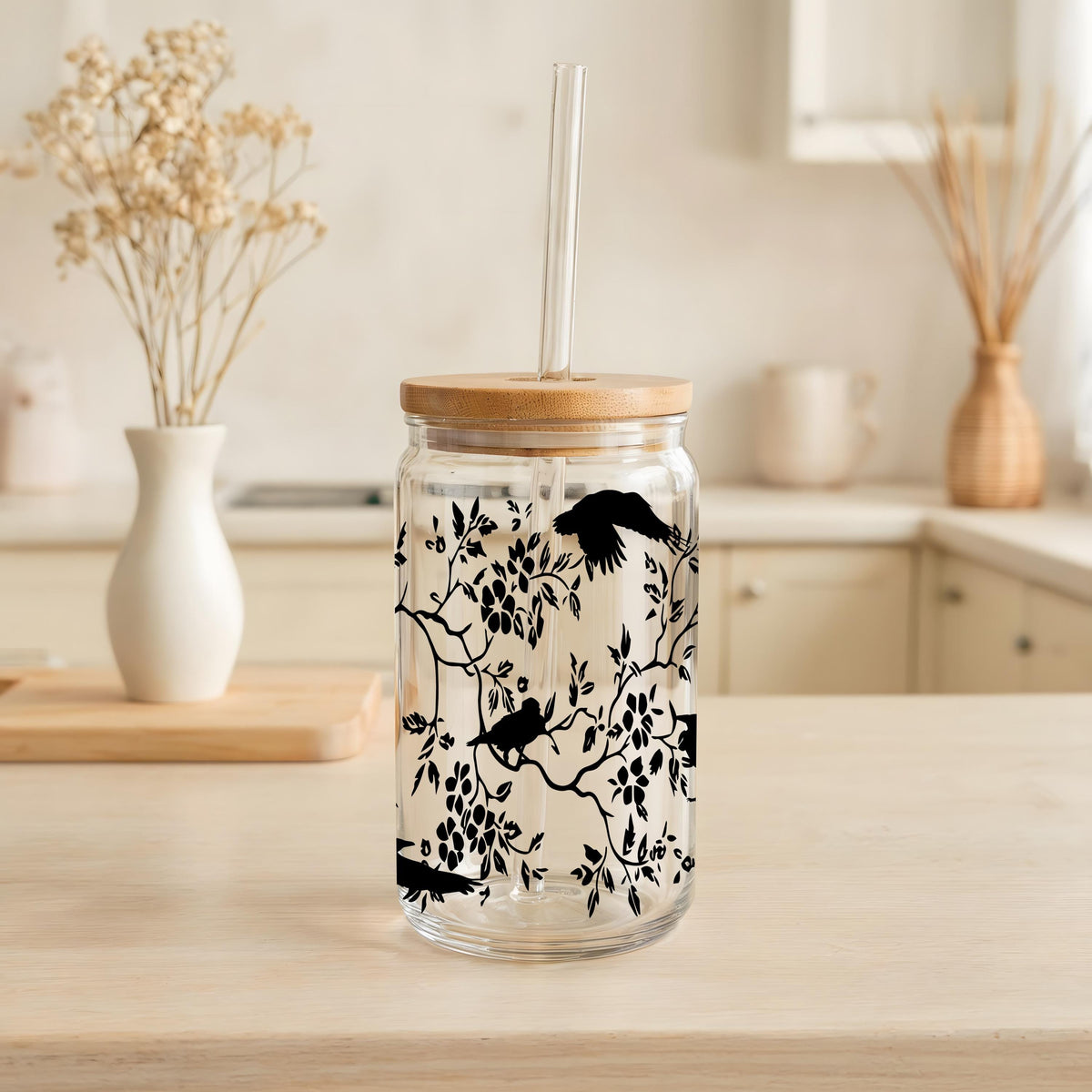 Dark Academia Crow Can Glass Tumbler, Gothic Raven Design Halloween Drinkware